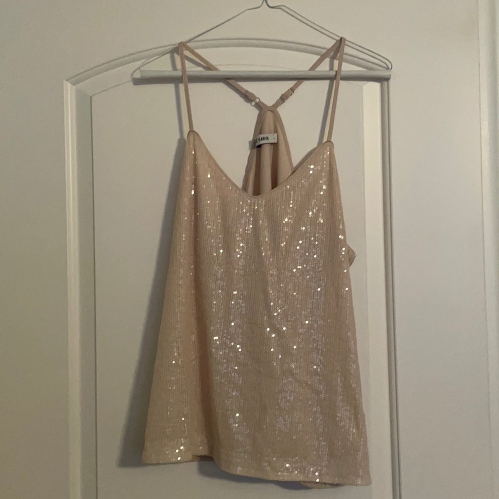 A large cream glitter Grace Karin tank top